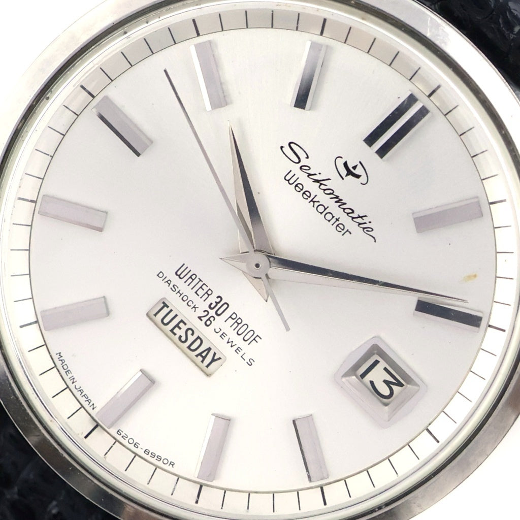 SEIKO(セイコー) ウィークデーター シルバー文字盤 SS×革/AT 腕時計 ヴィンテージ J13080