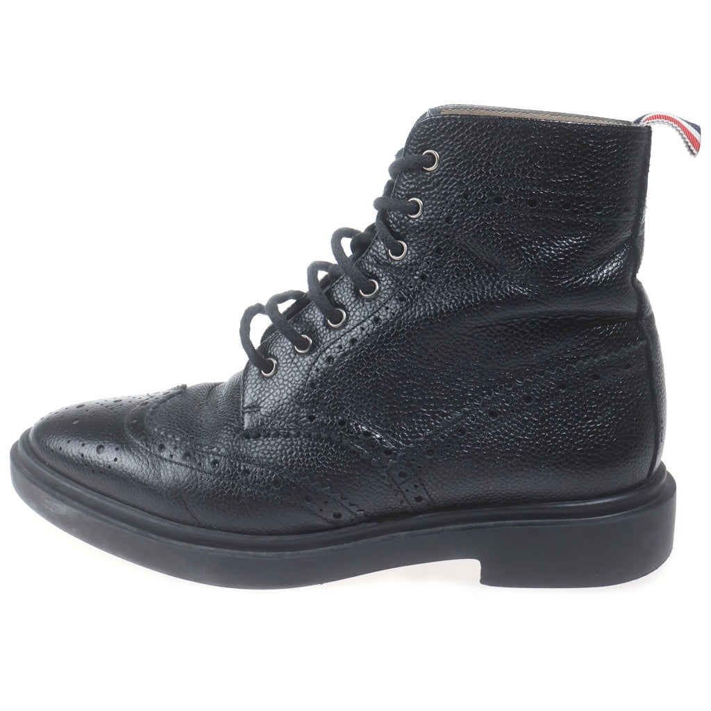 THOM BROWNE(トムブラウン) レザー レースアップ ブーツ ショートブーツ 厚底 ブラック #36 レディース
