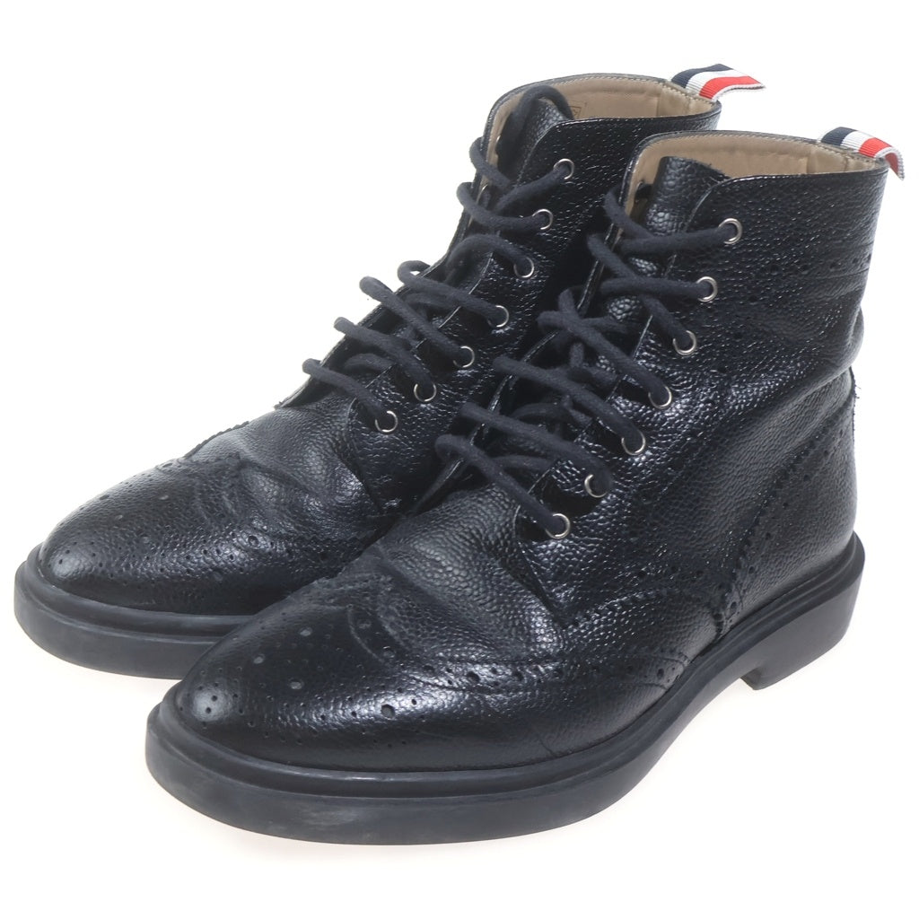 THOM BROWNE(トムブラウン) レザー レースアップ ブーツ ショートブーツ 厚底 ブラック #36 レディース