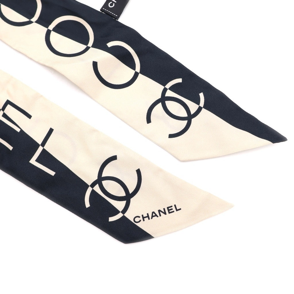 CHANEL(シャネル) ココマーク ロゴ シルク スカーフ ツイリー ブラック/ホワイト レディース
