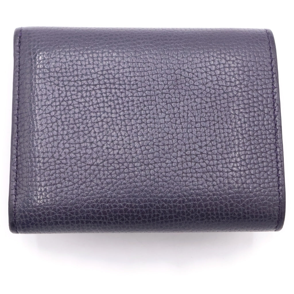 LOEWE(ロエベ) アナグラム トライフォールドウォレット コンパクトウォレット 二つ折り財布 コインケース パープル レザー シルバー金具 レディース