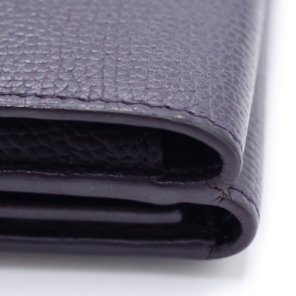LOEWE(ロエベ) アナグラム トライフォールドウォレット コンパクトウォレット 二つ折り財布 コインケース パープル レザー シルバー金具 レディース