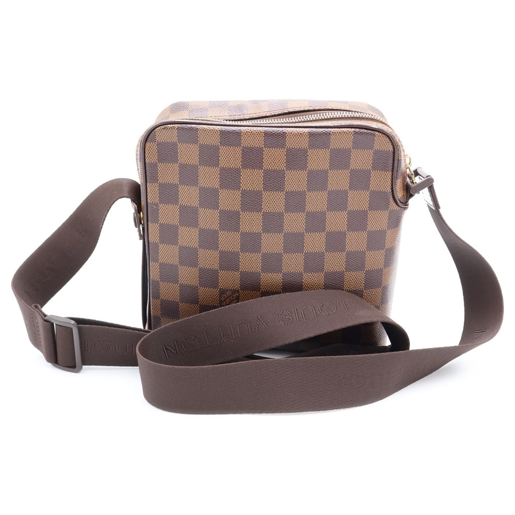 LOUIS VUITTON(ルイヴィトン) ダミエ オラフPM ショルダーバッグ ブラウン レザー×PVC N41442 ゴールド金具 レディース