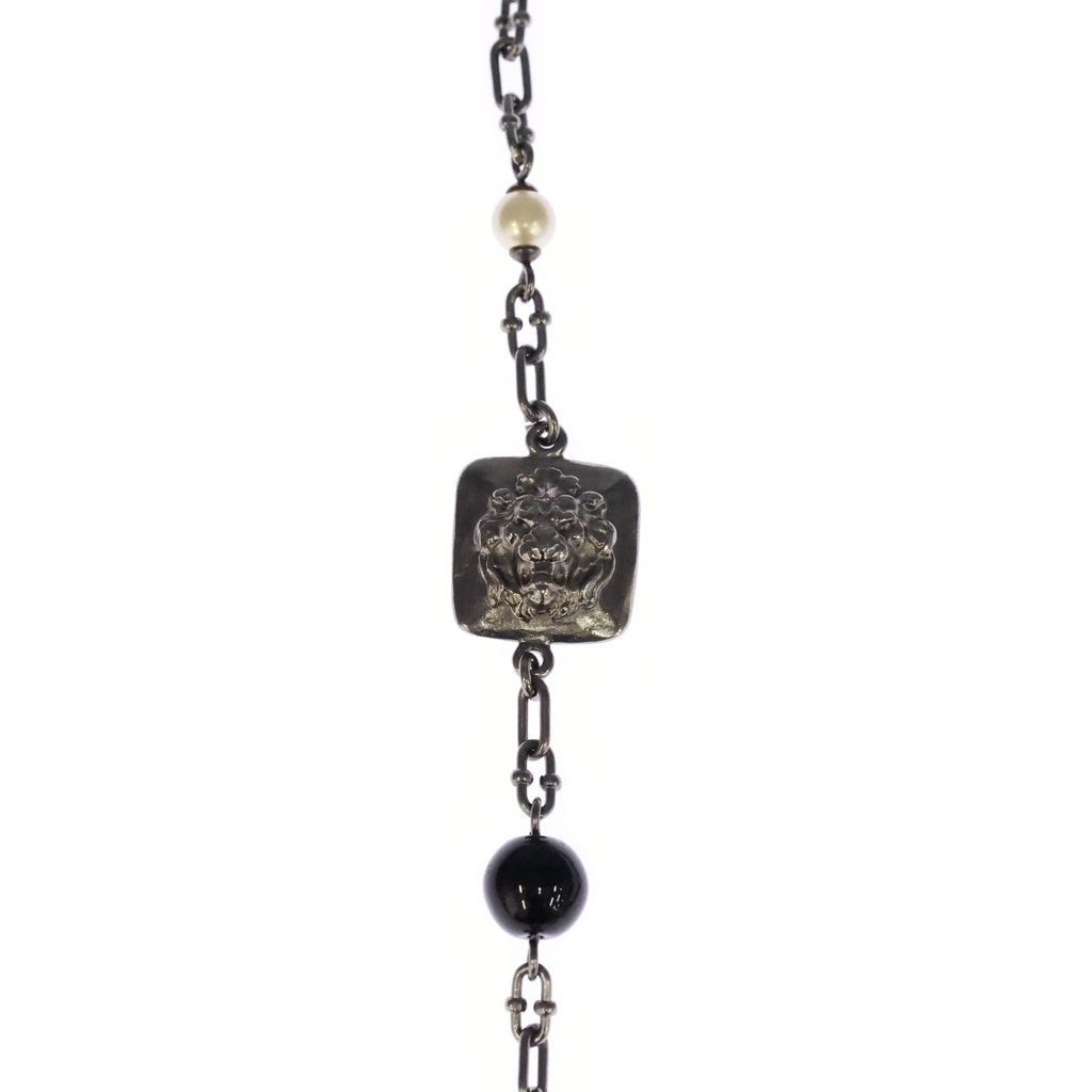 CHANEL(シャネル) ココマーク ラインストーンネックレス パール シルバー×ブラック レディース