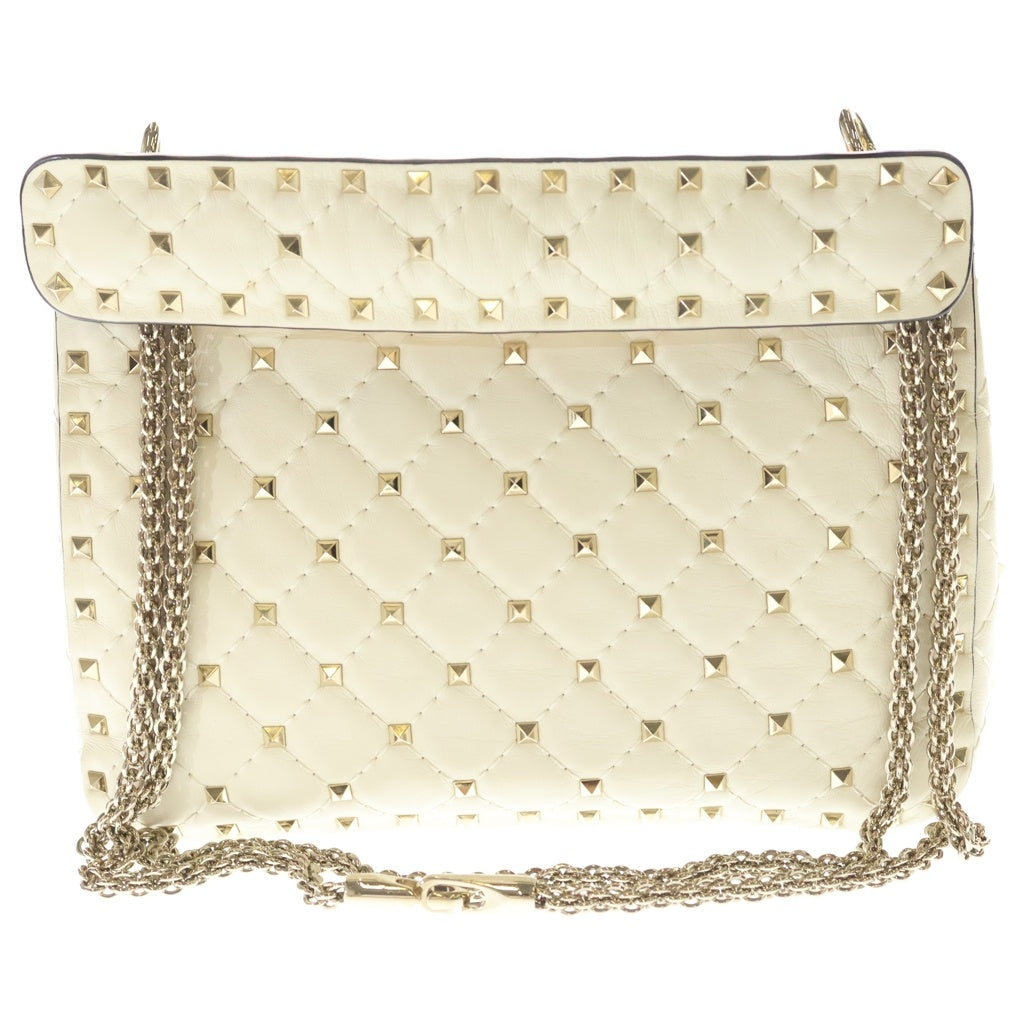 VALENTINO(ヴァレンティノ) ロックスタッズ スパイク チェーン 2WAYハンドバッグ ショルダーバッグ アイボリー レザー ゴールド金具 レディース