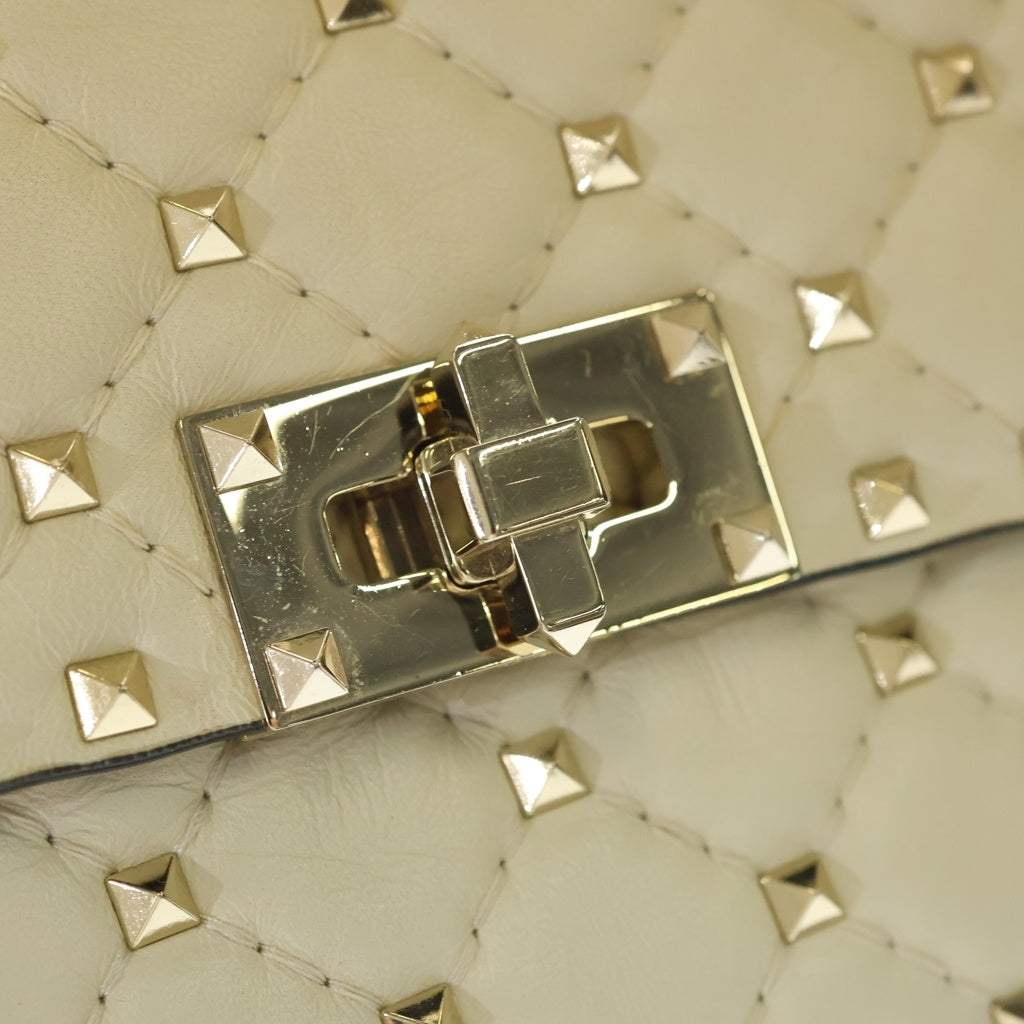 VALENTINO(ヴァレンティノ) ロックスタッズ スパイク チェーン 2WAYハンドバッグ ショルダーバッグ アイボリー レザー ゴールド金具 レディース