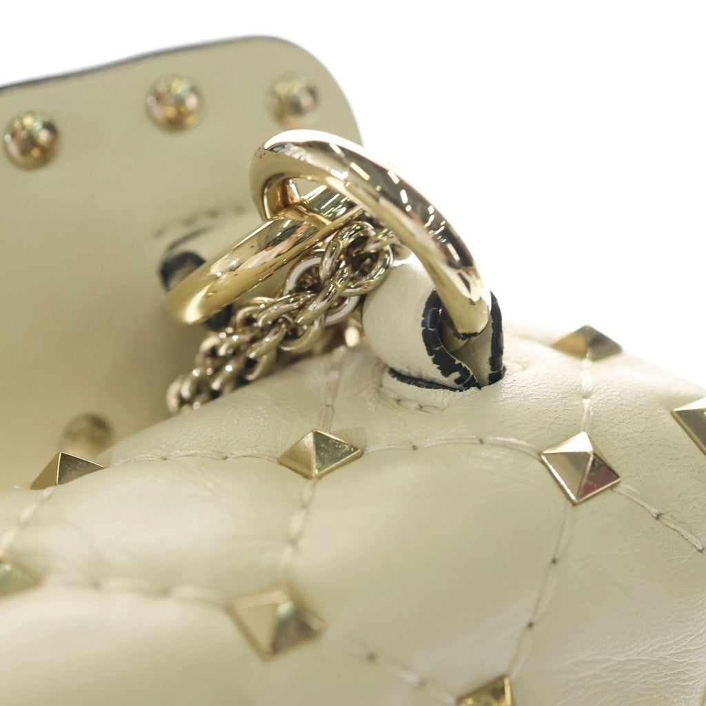 VALENTINO(ヴァレンティノ) ロックスタッズ スパイク チェーン 2WAYハンドバッグ ショルダーバッグ アイボリー レザー ゴールド金具 レディース