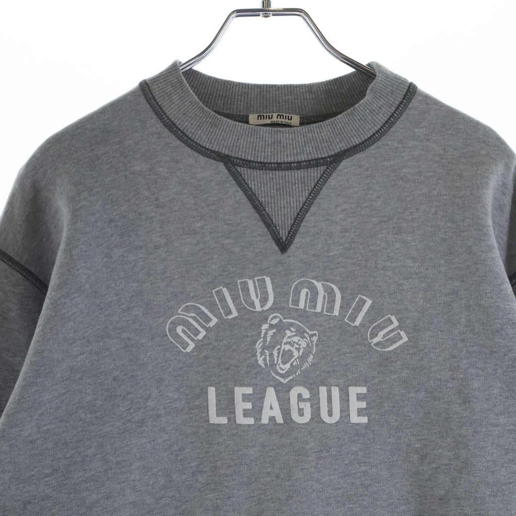 miumiu(ミュウミュウ) フロントロゴ コットン 長袖 裏起毛 スウェット トレーナー #S グレー MJL779 レディース