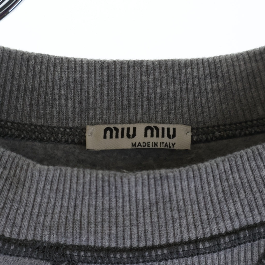 miumiu(ミュウミュウ) フロントロゴ コットン 長袖 裏起毛 スウェット トレーナー #S グレー MJL779 レディース