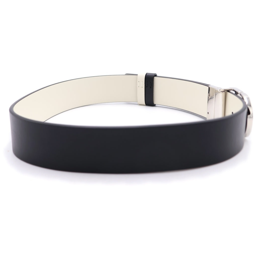 Christian Dior(クリスチャンディオール) モンテーニュ レザー ベルト ブラック シルバー金具