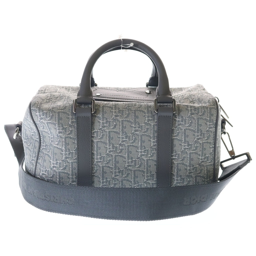 Christian Dior(クリスチャンディオール) ランゴ26 オブリーク サドル キャンバス レザー 2WAY ハンド ショルダー バッグ シルバー金具 グレー レディース