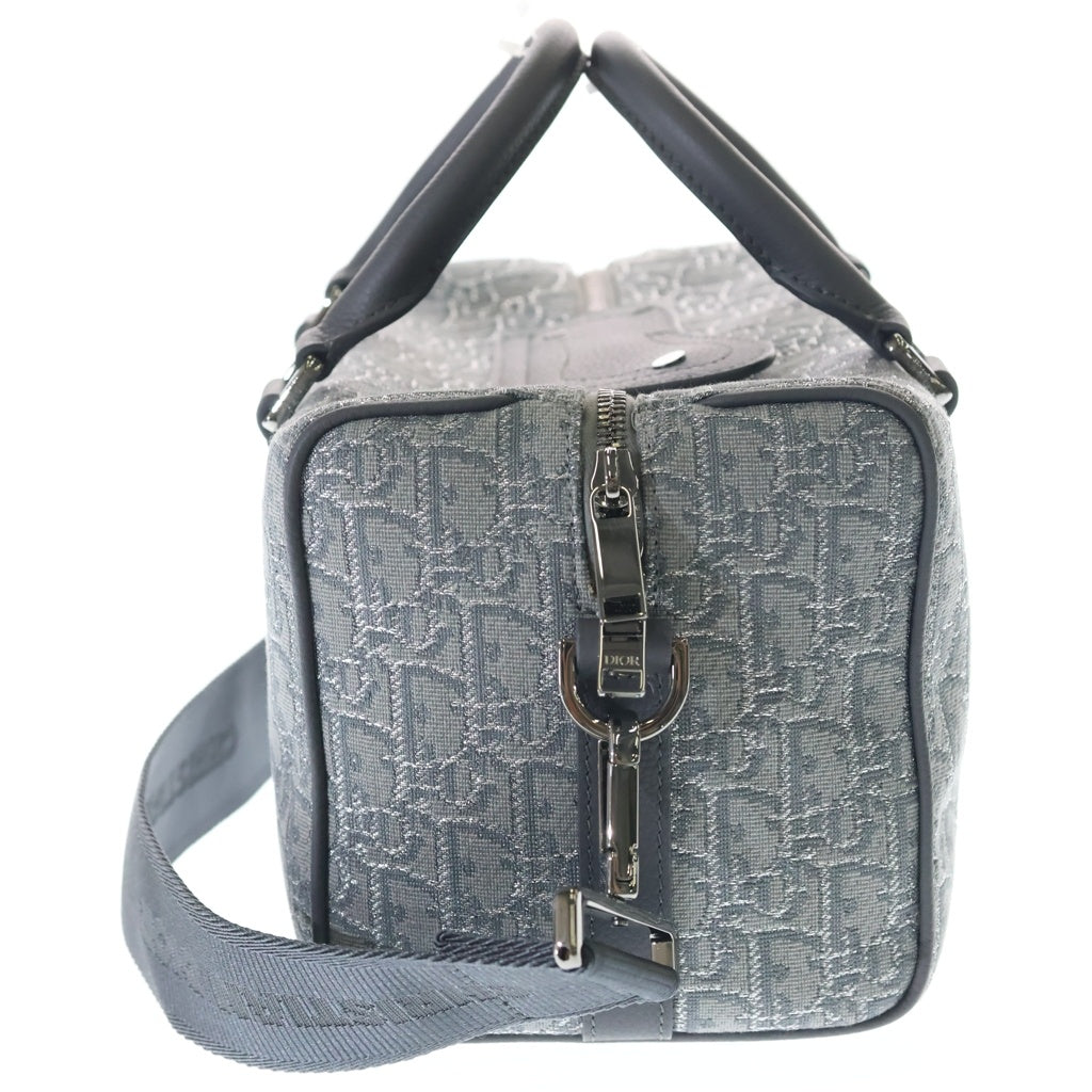 Christian Dior(クリスチャンディオール) ランゴ26 オブリーク サドル キャンバス レザー 2WAY ハンド ショルダー バッグ シルバー金具 グレー レディース