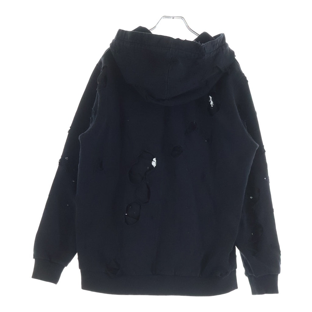 GIVENCHY(ジバンシィ) デストロイ加工 ロゴプリント コットン プルオーバー パーカー #S ブラック BM703A3Y0S