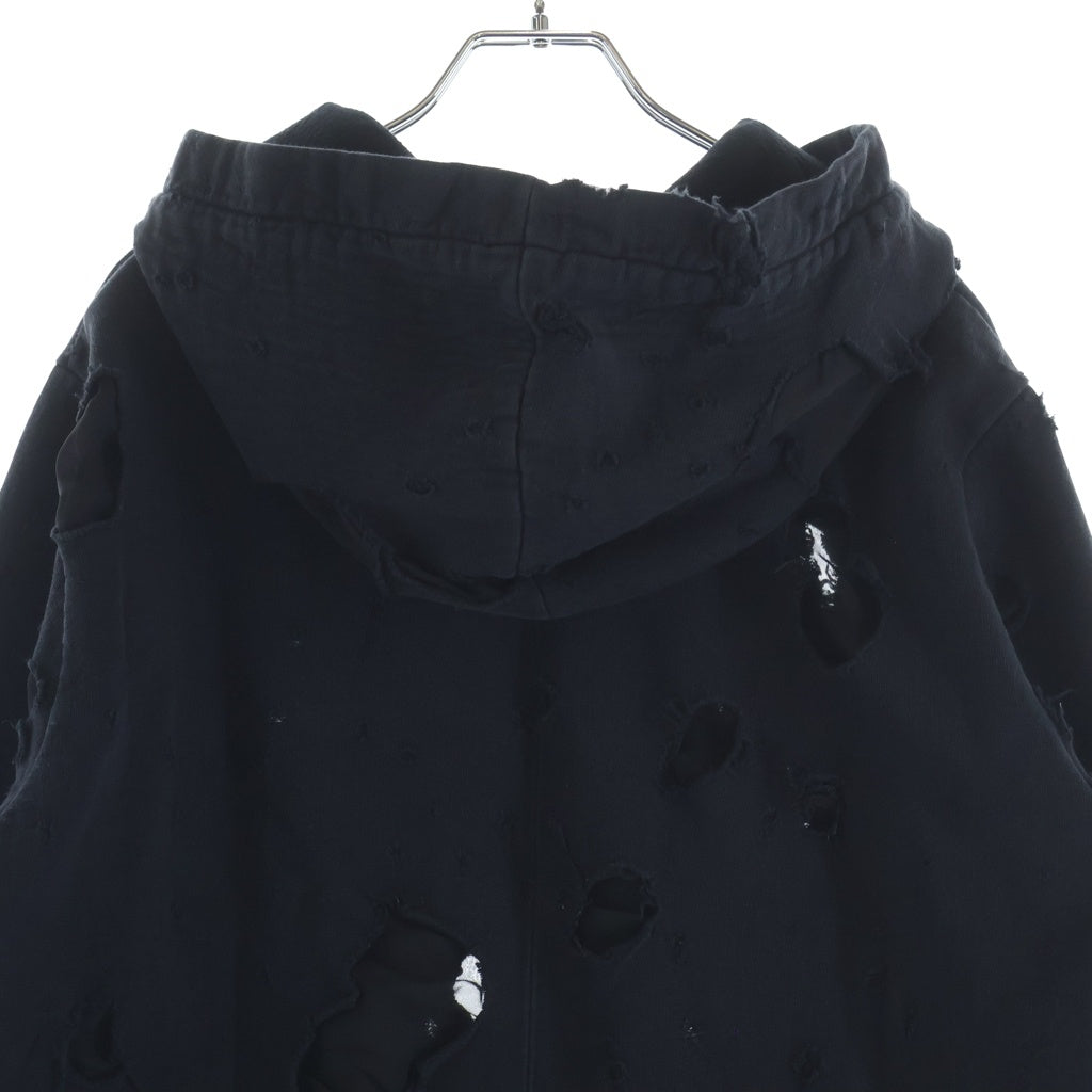 GIVENCHY(ジバンシィ) デストロイ加工 ロゴプリント コットン プルオーバー パーカー #S ブラック BM703A3Y0S