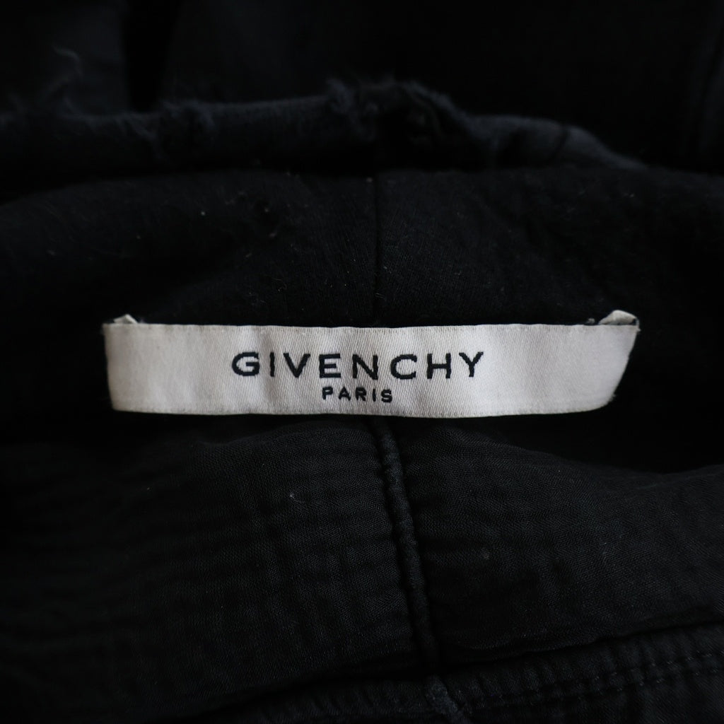 GIVENCHY(ジバンシィ) デストロイ加工 ロゴプリント コットン プルオーバー パーカー #S ブラック BM703A3Y0S
