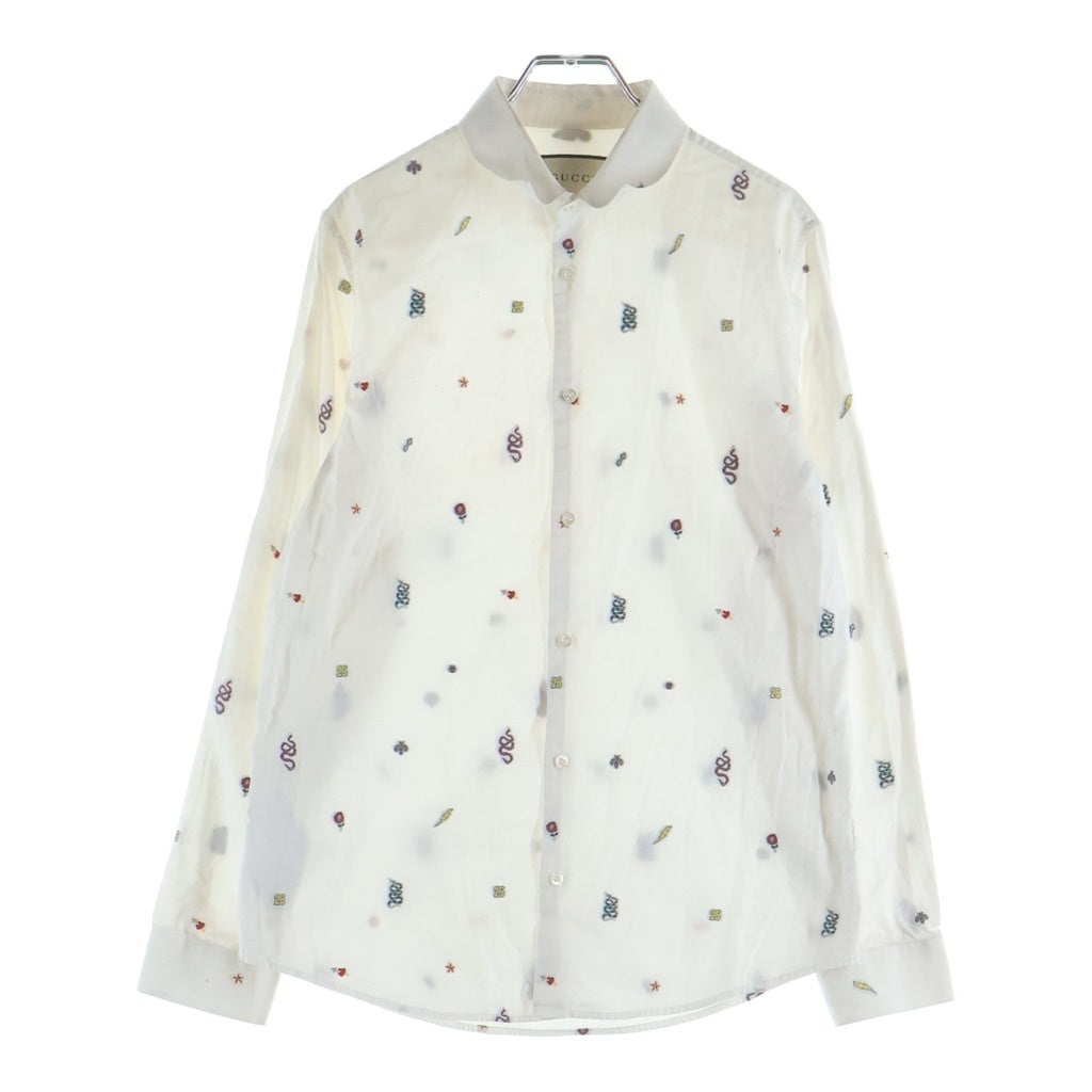 GUCCI(グッチ) 総柄 パッチ コットン オックスフォードシャツ 長袖シャツ ホワイト