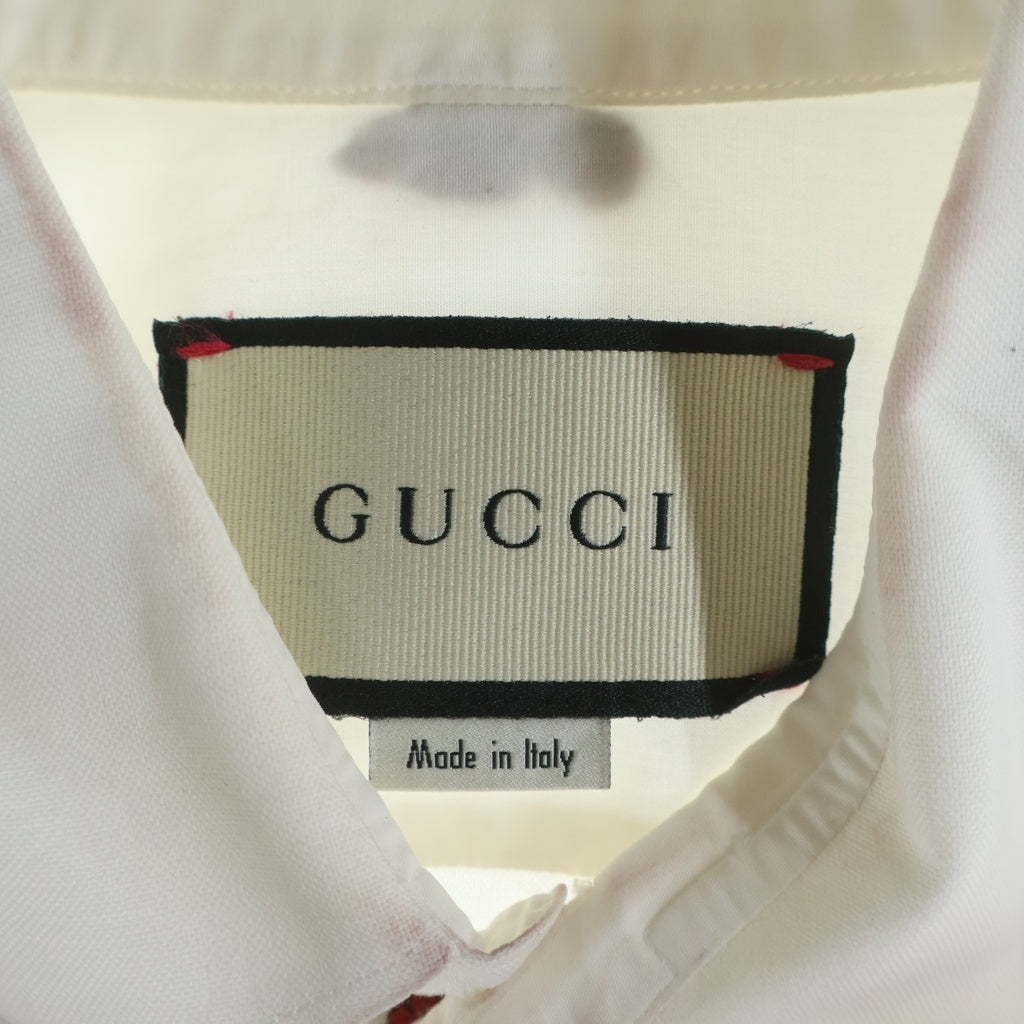 GUCCI(グッチ) 総柄 パッチ コットン オックスフォードシャツ 長袖シャツ ホワイト