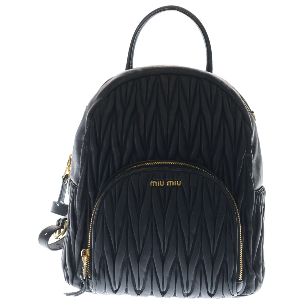 miumiu(ミュウミュウ) マテラッセ ラムスキン レザー バックパック リュックサック ゴールド金具 ブラック レディース