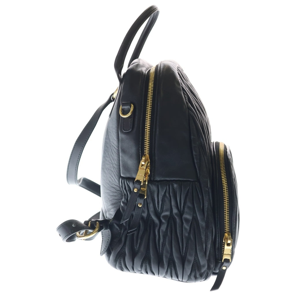 miumiu(ミュウミュウ) マテラッセ ラムスキン レザー バックパック リュックサック ゴールド金具 ブラック レディース