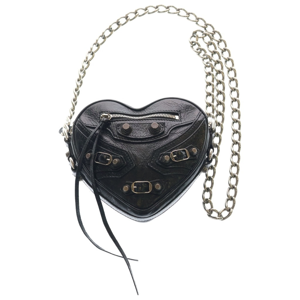 BALENCIAGA(バレンシアガ) ルカゴール ハート チェーンショルダーミニバッグ ブラック レザー 722781 シルバー金具 レディース
