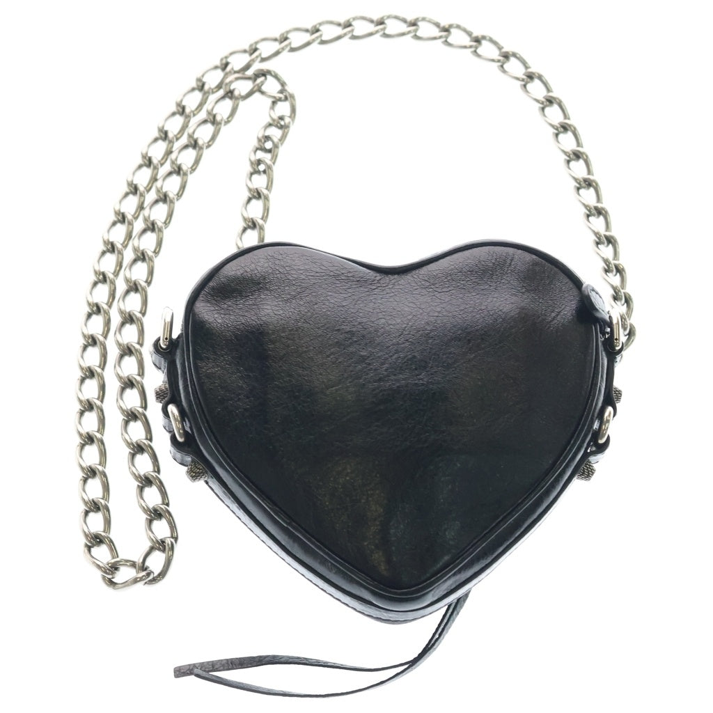 BALENCIAGA(バレンシアガ) ルカゴール ハート チェーンショルダーミニバッグ ブラック レザー 722781 シルバー金具 レディース