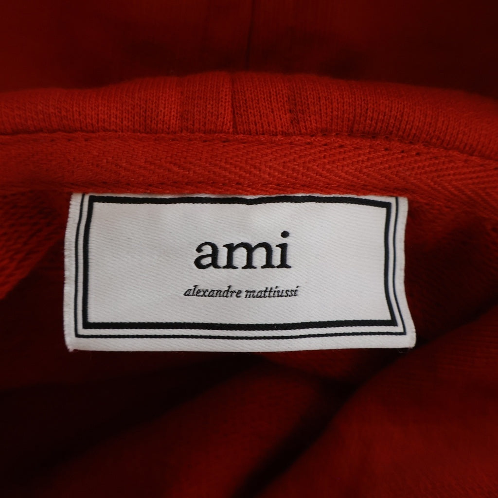 ami(アミ) 18SS ハートAロゴ刺繍 プルオーバーパーカー フーディー コットン レッド E18J008.730