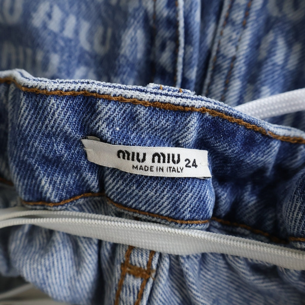 miumiu(ミュウミュウ) ロゴ総柄 ユーズド加工 デニム ハーフ ショートパンツ ショーツ インディゴ GWP424 レディース