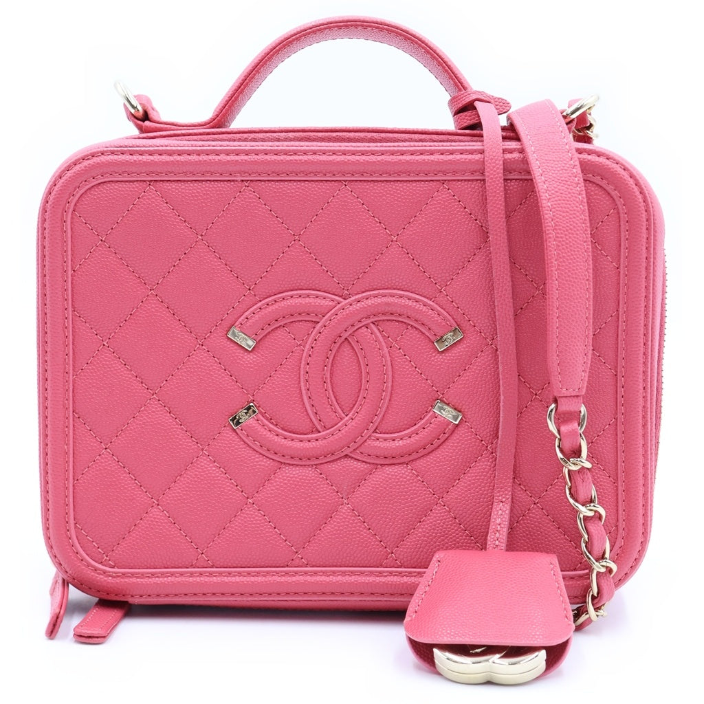 CHANEL(シャネル) CCフィグリー チェーンショルダーバッグ ハンドバッグ ピンク キャビアスキン A93342 ゴールド金具 レディース