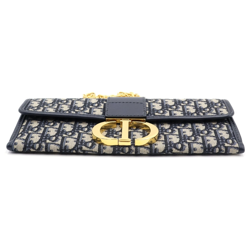 Christian Dior(クリスチャンディオール) オブリーク モンテーニュ30 チェーンショルダーバッグ ミニバッグ ネイビー レザー×キャンバス ゴールド金具 レディース