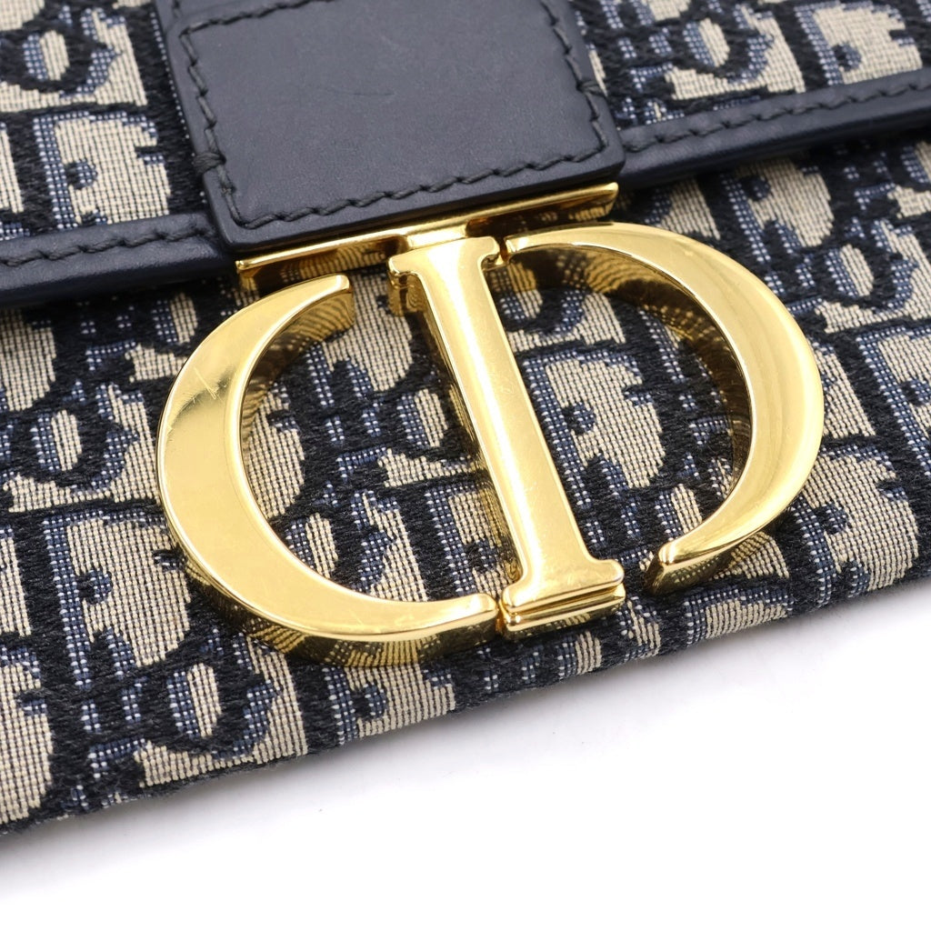 Christian Dior(クリスチャンディオール) オブリーク モンテーニュ30 チェーンショルダーバッグ ミニバッグ ネイビー レザー×キャンバス ゴールド金具 レディース