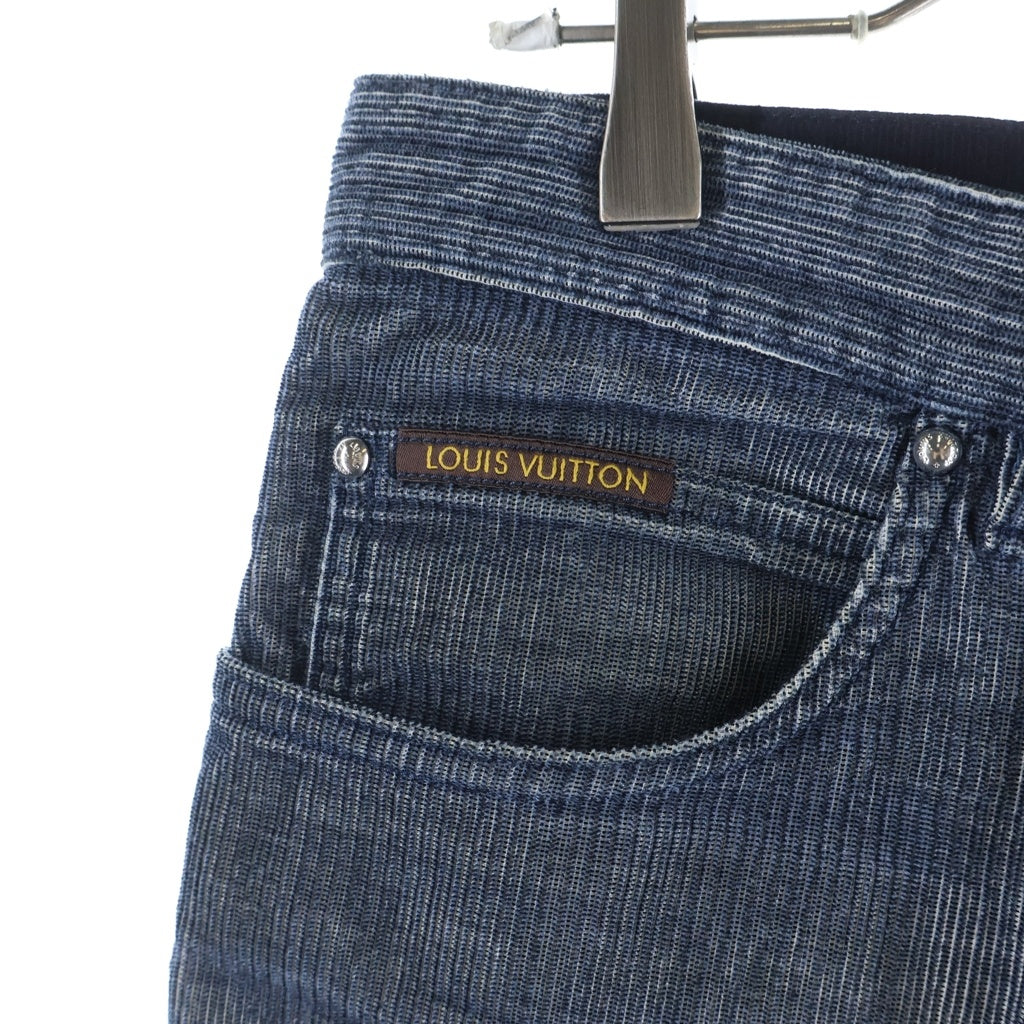 LOUIS VUITTON(ルイヴィトン) レザーパッチ コーデュロイ ストレートパンツ インディゴブルー