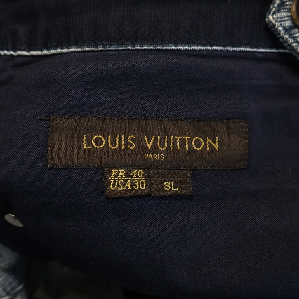 LOUIS VUITTON(ルイヴィトン) レザーパッチ コーデュロイ ストレートパンツ インディゴブルー