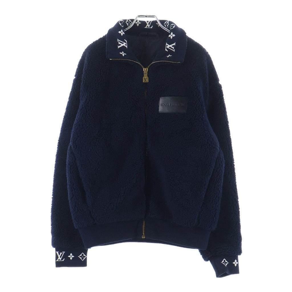 LOUIS VUITTON(ルイヴィトン) 25AW LVゴールドプル フロントレザーパッチ ボアブルゾン ジップアップアウター フリース ネイビー RM252MQ TDK HSY42W