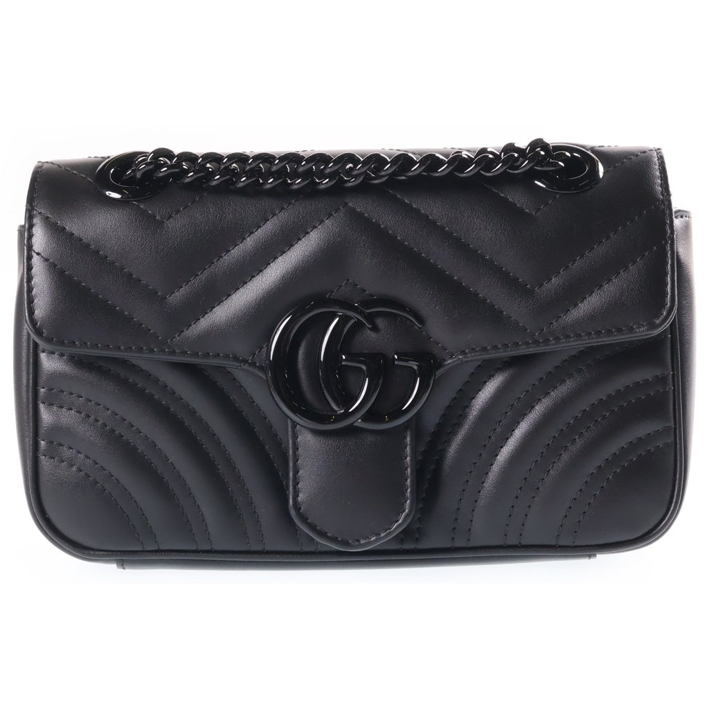 GUCCI(グッチ) GGマーモント チェーンショルダーバッグ ブラック レザー 446744 ブラック金具 レディース