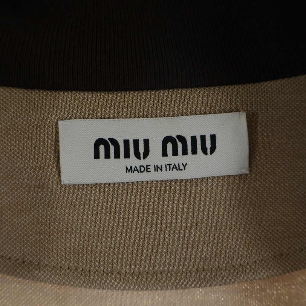 miumiu(ミュウミュウ) ロゴ ジャージースウェットシャツ タートルネック パーカー コットン×ウール ブラウン×ベージュ レディース