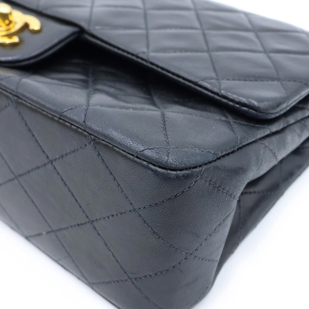 CHANEL(シャネル) マトラッセ25 WフラップWチェーンショルダーバッグ ハンドバッグ ブラック ラムスキン ゴールド金具 レディース