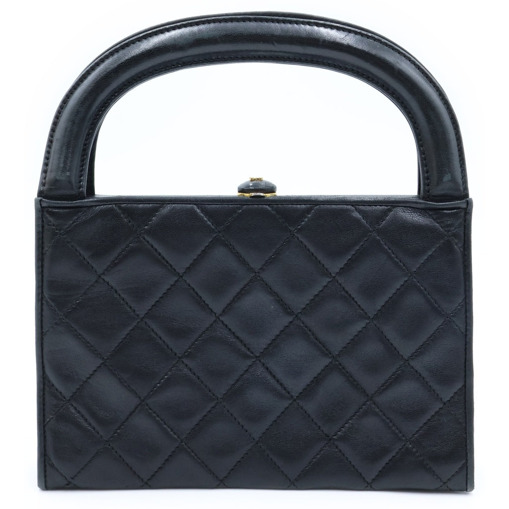 CHANEL(シャネル) マトラッセ がま口 ハンドバッグ ミニバッグ ブラック ラムスキン ゴールド金具 レディース