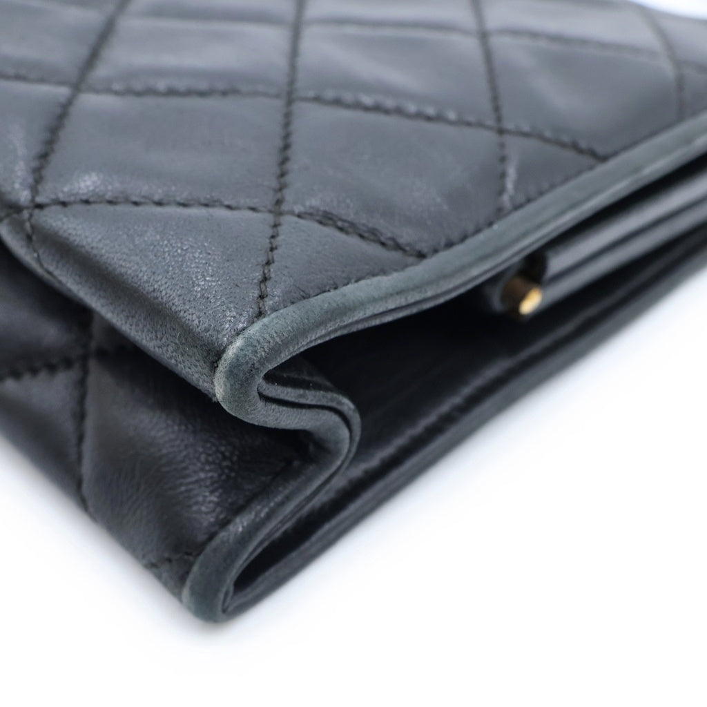 CHANEL(シャネル) マトラッセ がま口 ハンドバッグ ミニバッグ ブラック ラムスキン ゴールド金具 レディース