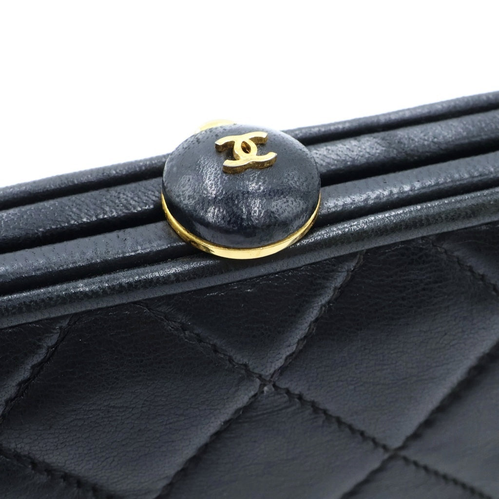 CHANEL(シャネル) マトラッセ がま口 ハンドバッグ ミニバッグ ブラック ラムスキン ゴールド金具 レディース