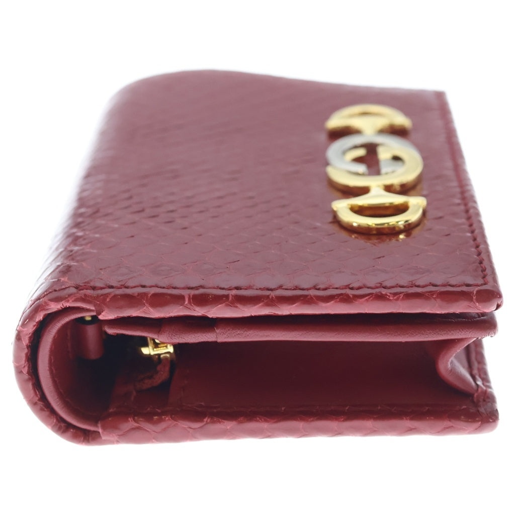 GUCCI(グッチ) ズゥミ チェーン コンパクト ウォレット 2つ折り財布 パイソン レッド 570660 レディース
