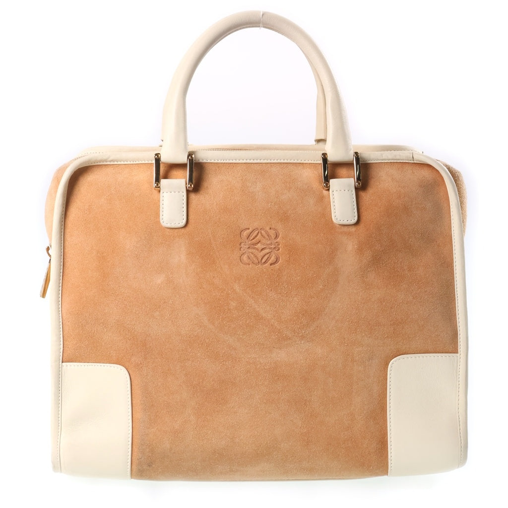 LOEWE(ロエベ) アマソナ28 アナグラムロゴ スエード コンビレザー ハンドバッグ ベージュ レディース