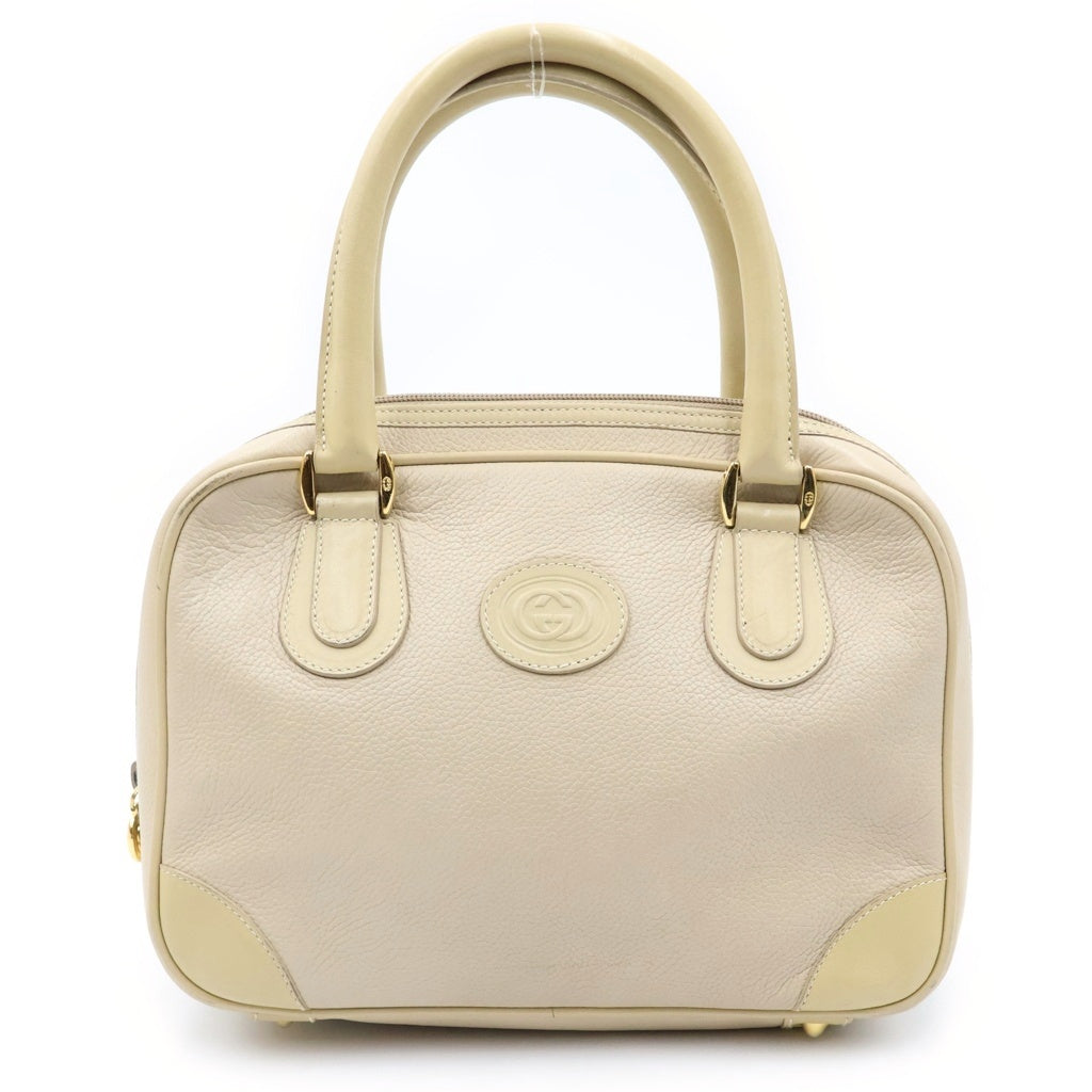 GUCCI(グッチ) オールドグッチ ロゴハンドバッグ ベージュ レザー 000390090 ゴールド金具 レディース