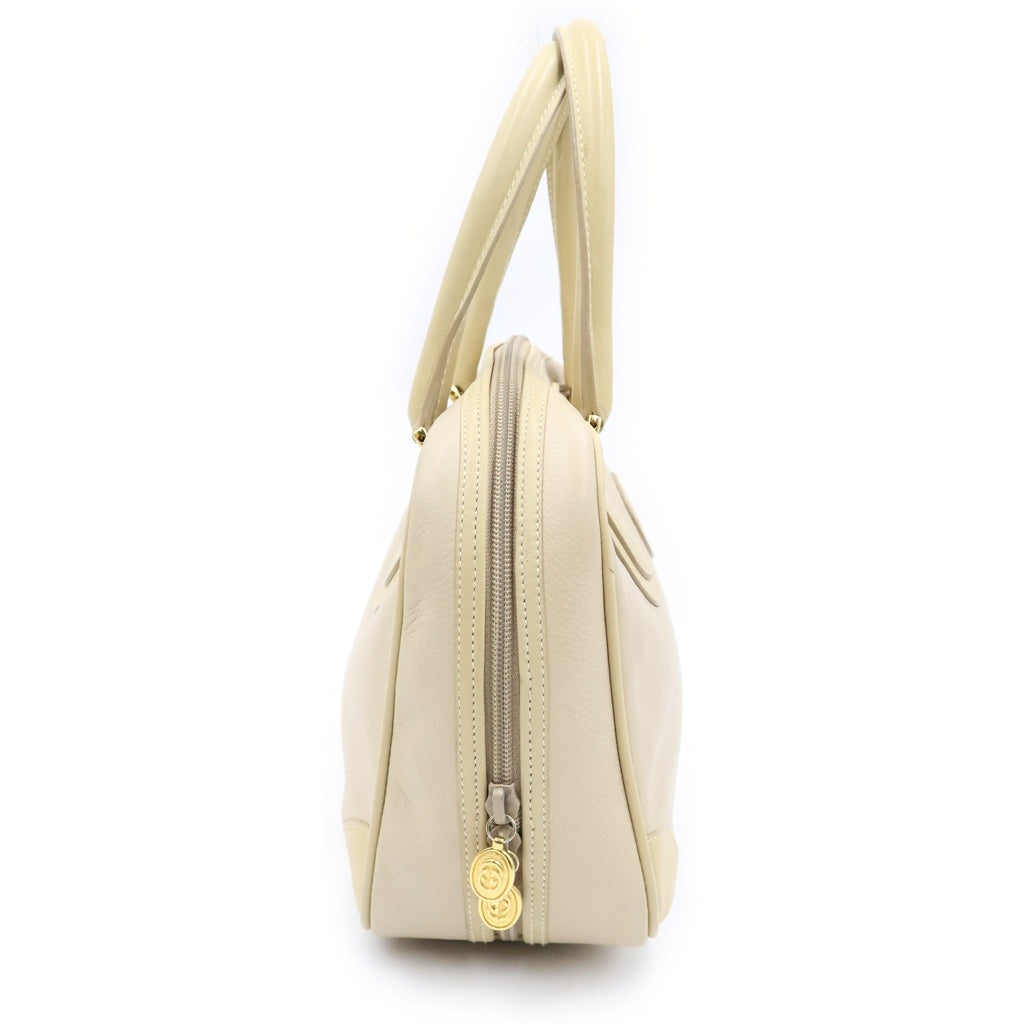 GUCCI(グッチ) オールドグッチ ロゴハンドバッグ ベージュ レザー 000390090 ゴールド金具 レディース