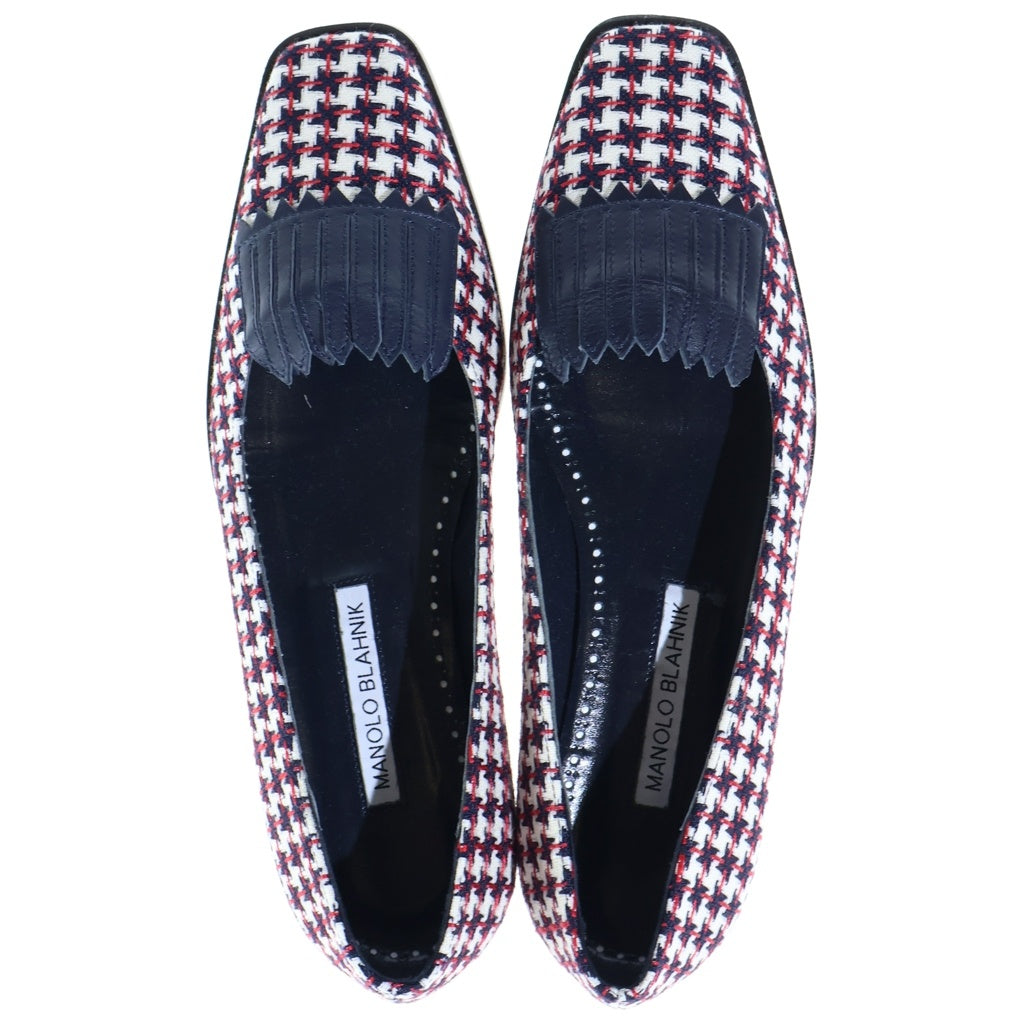 MANOLO BLAHNIK(マノロブラニク) チェック柄 パンプス シューズ ネイビー×レッド #35 レディース