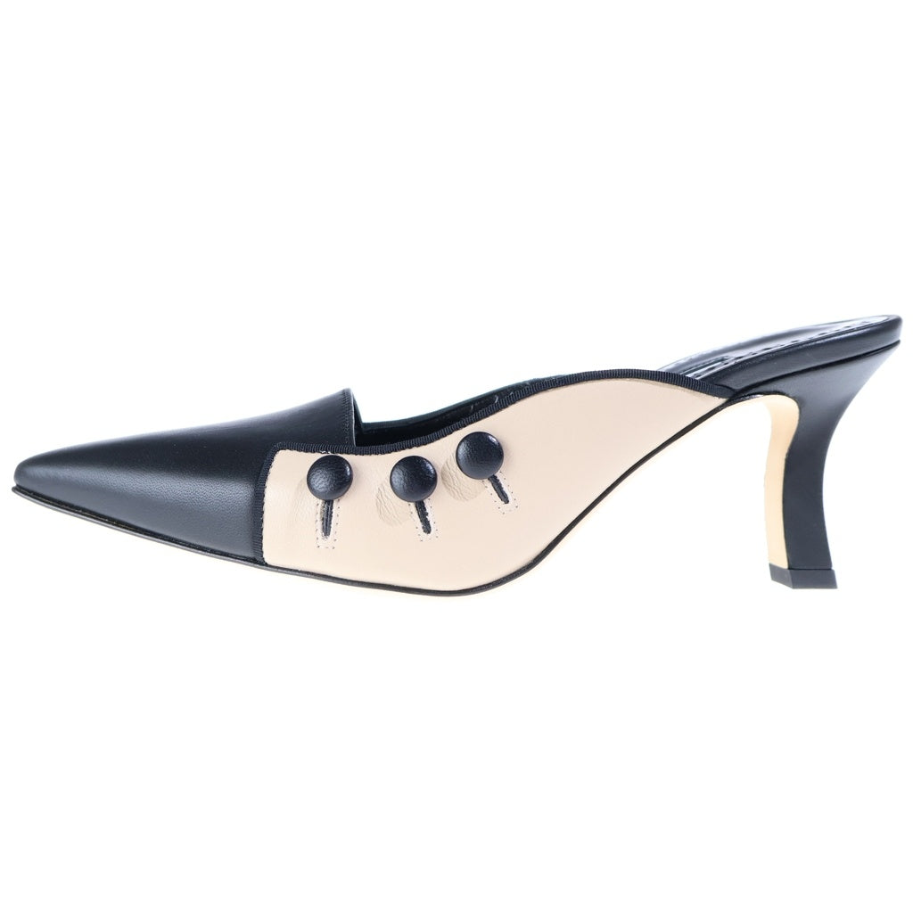 MANOLO BLAHNIK(マノロブラニク) サイドボタン ヒールパンプス ブラック×ベージュ レザー レディース