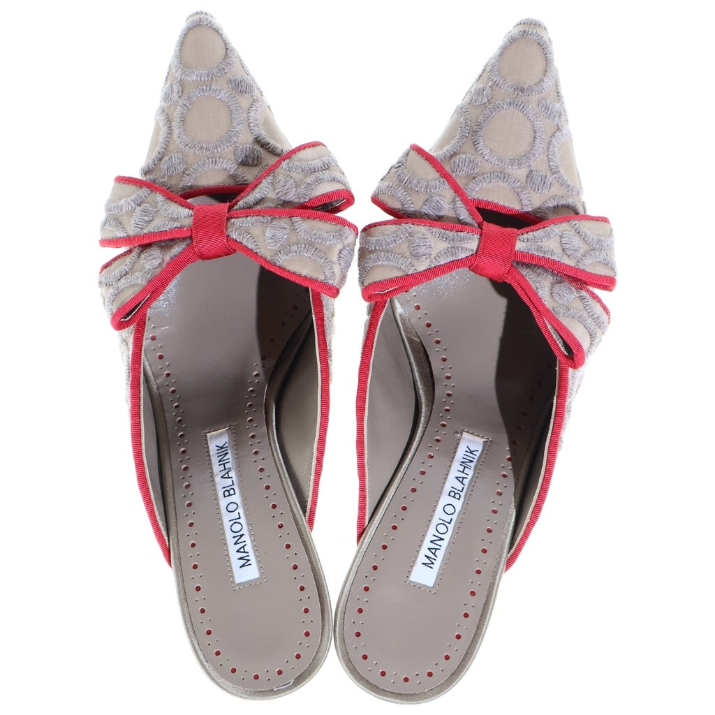 MANOLO BLAHNIK(マノロブラニク) リボンデザイン ヒールパンプス ベージュ #35 レディース