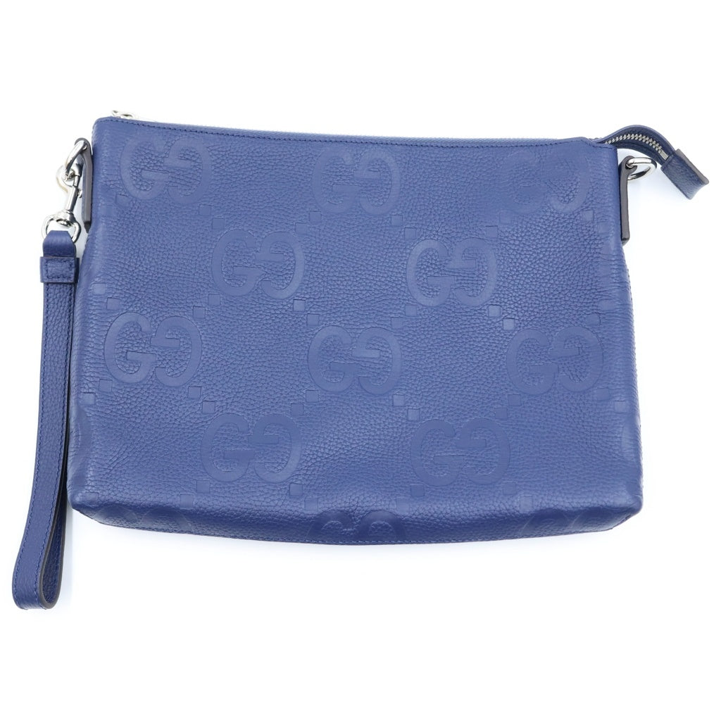 GUCCI(グッチ) ジャンボGG メッセンジャー ショルダーバッグ クラッチバッグ ネイビー レザー 825962 レディース