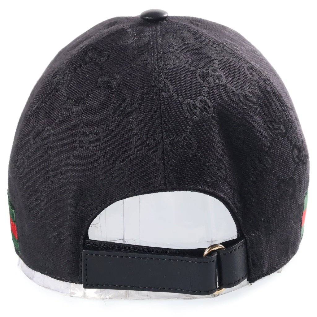 GUCCI(グッチ) ウェブ ストライプ シェリーライン GGキャンバス ベースボールキャップ 帽子 #L ブラック
