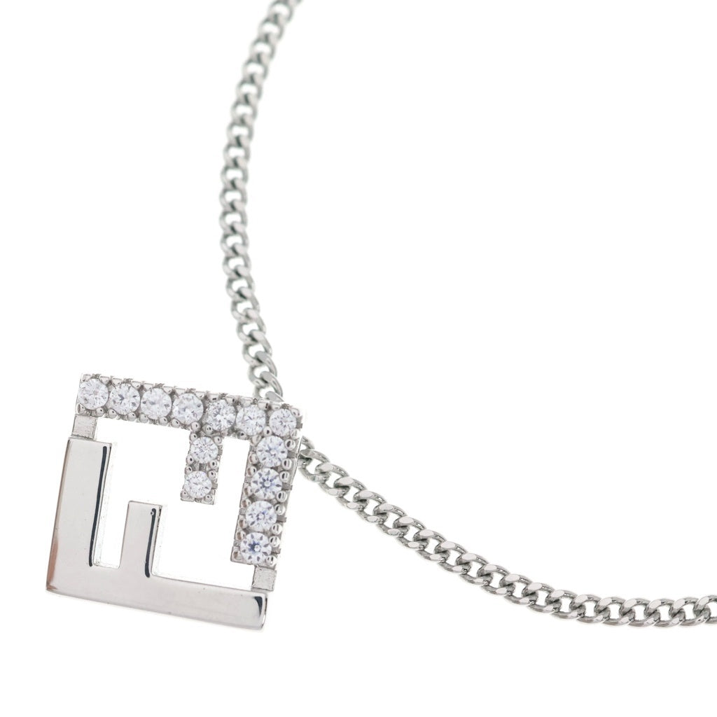 FENDI(フェンディ) FFロゴ ラインストーン ネックレス ペンダント チェーン シルバー レディース