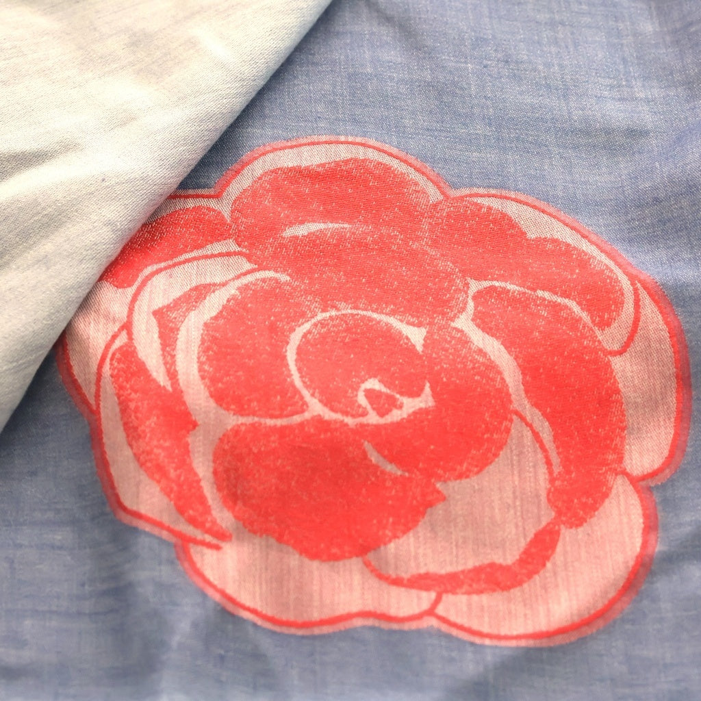 CHANEL(シャネル) CC&Camellia Logo Scarf ココマーク カメリア ロゴ 大判ストール マフラー フリンジ カシミヤ シルク ブルー